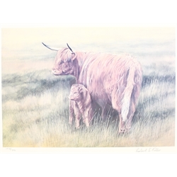 Robert E Fuller (British 1972-): Highland Cattle and Calf, limited edition print signed and numbered 152/300 in pencil 24cm x 31cm