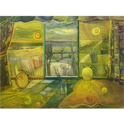 Vivienne Foster (Yorkshire/Suffolk 1936-2014): 'Dream Window', oil on canvas signed and dated '07, titled verso 46cm x 61cm (unframed)
