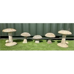 Set of five cast stone garden mushrooms - THIS LOT IS TO BE COLLECTED BY APPOINTMENT FROM DUGGLEBY STORAGE, GREAT HILL, EASTFIELD, SCARBOROUGH, YO11 3TX