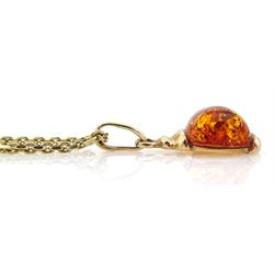9ct gold Baltic amber pendant necklace, stamped or hallmarked