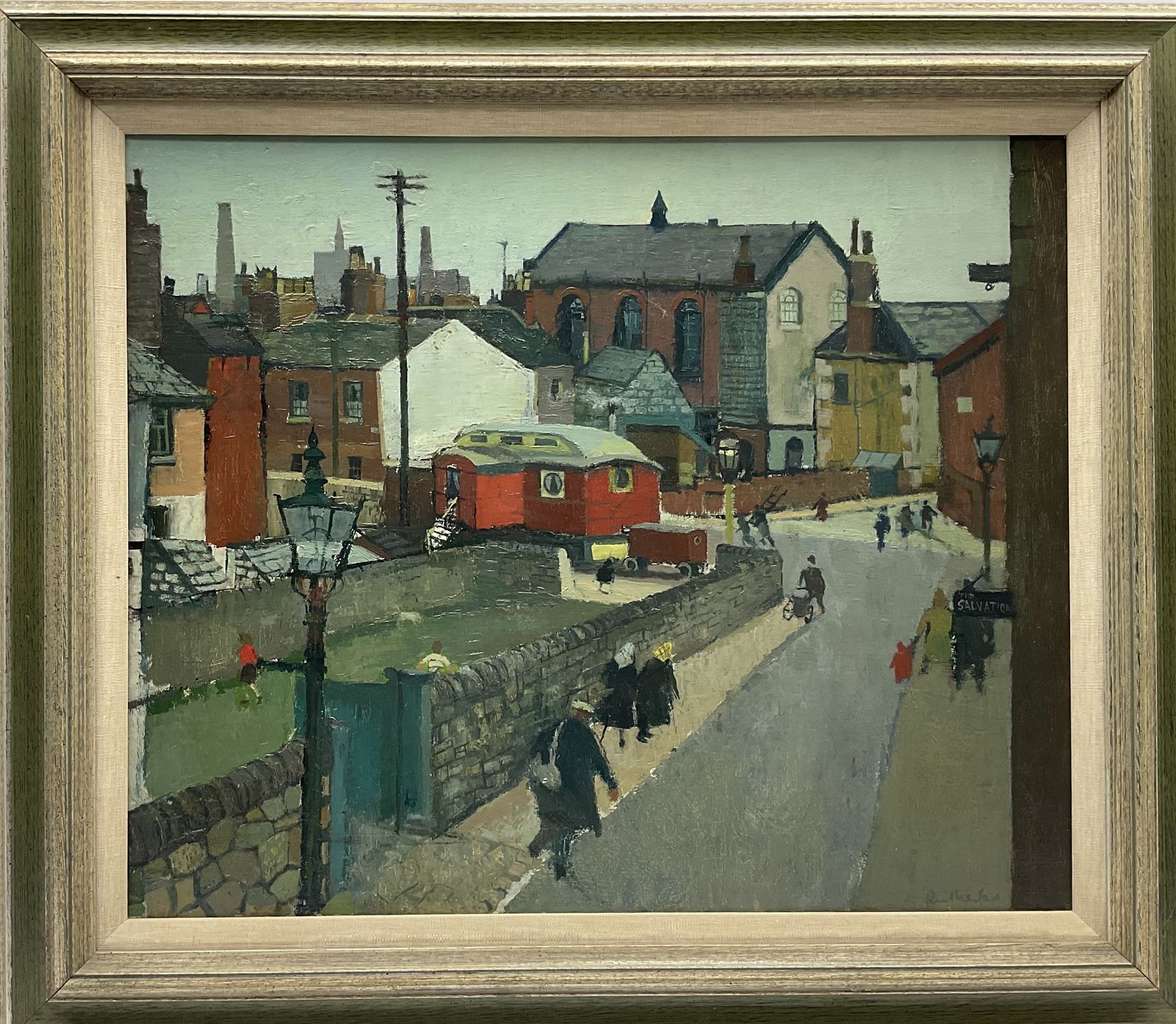 Harry Rutherford (Northern British 1903-1985): Manchester Street Scene, oil on canvas signed 49cm x 60cm