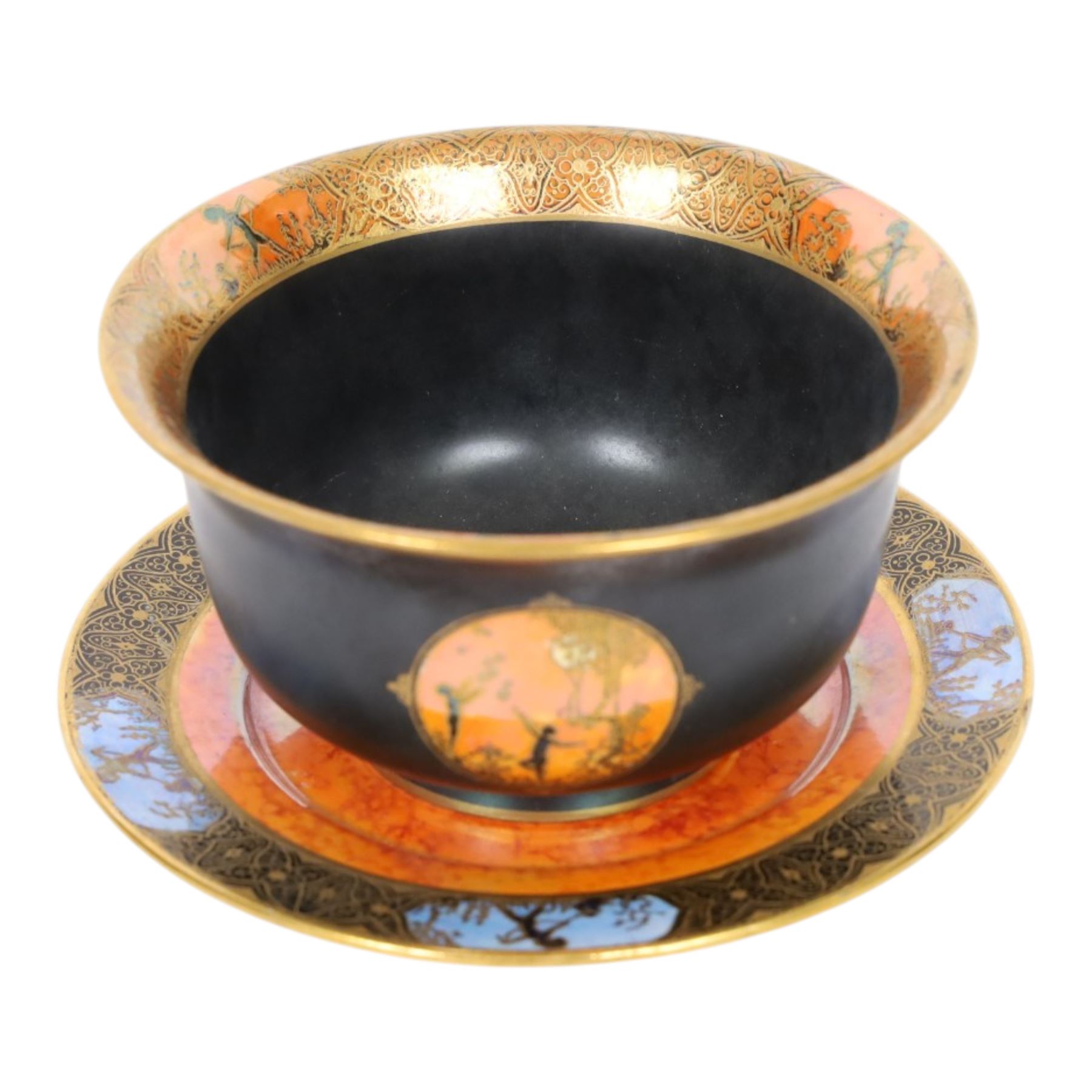 Art Deco Carlton Ware Moonlight Cameo bowl and plate, bowl H6cm, plate D12cm 