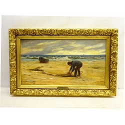  Edwin John Ellis (British 1841-1895): Fisherman on the Foreshore, oil on canvas signed 24cm x 44cm  