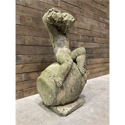 Cast stone garden figure - grape carrier on barrel