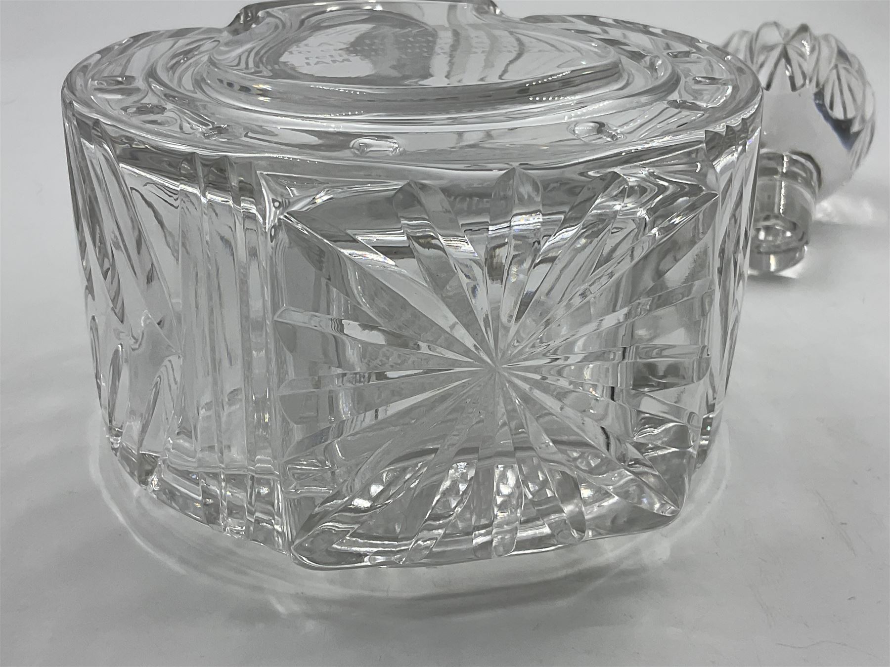 Modern silver mounted glass decanter, the cut glass body of circular form, with personal engraving, the silver collar hallmarked L J Millington, Birmingham 2008, overall H23.5cm