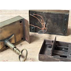 Large 19th century brass dead lock with key (16cm x 11cm) together with a gilt brass cased dead lock, the case with engraved cartouche and filigree, complete with key (18cm x 11cm) together with another engraved brass cased door lock (3)  - COLLECTION BY APPOINTMENT FROM: The White House, Thirsk Road, Easingwold, York, YO61 3NF - CALL 01723 507111 TO ARRANGE