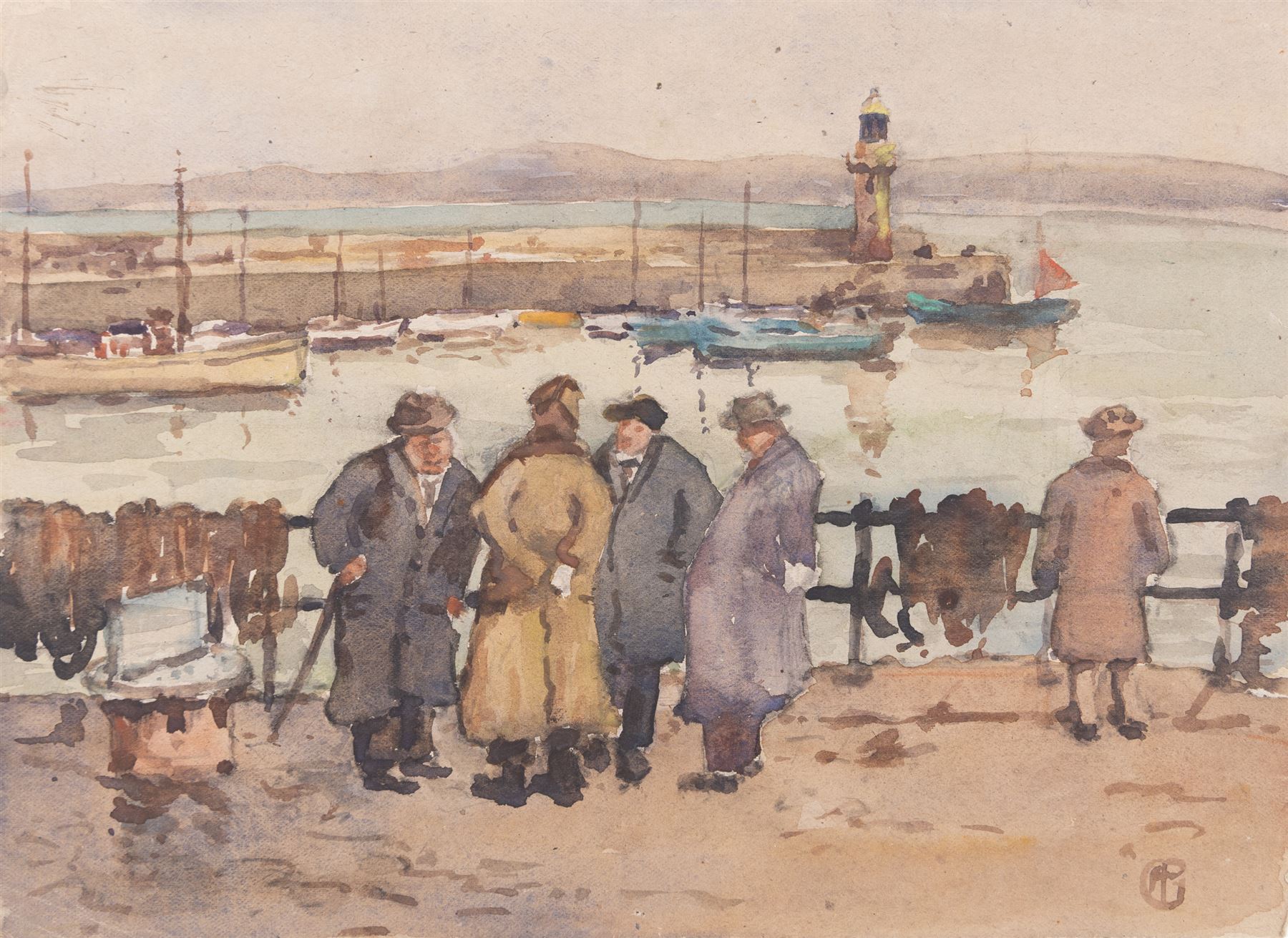 George Farquhar Pennington (British 1872-1961): Views of St Ives, two watercolours and one woodblock signed with monogram, max 22cm x 31cm (3) (unframed)