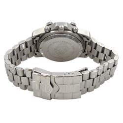 Tag Heuer 2000 gentleman's stainless steel automatic chronograph wristwatch, Ref. 169.306, black dial with triple register recording hours, minutes and continuous seconds and date aperture, boxed with papers