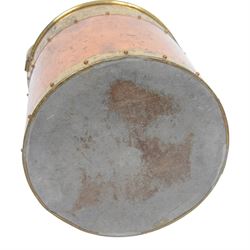 19th century rivetted copper and brass coal bucket  with swing handle, H30cm, D32cm