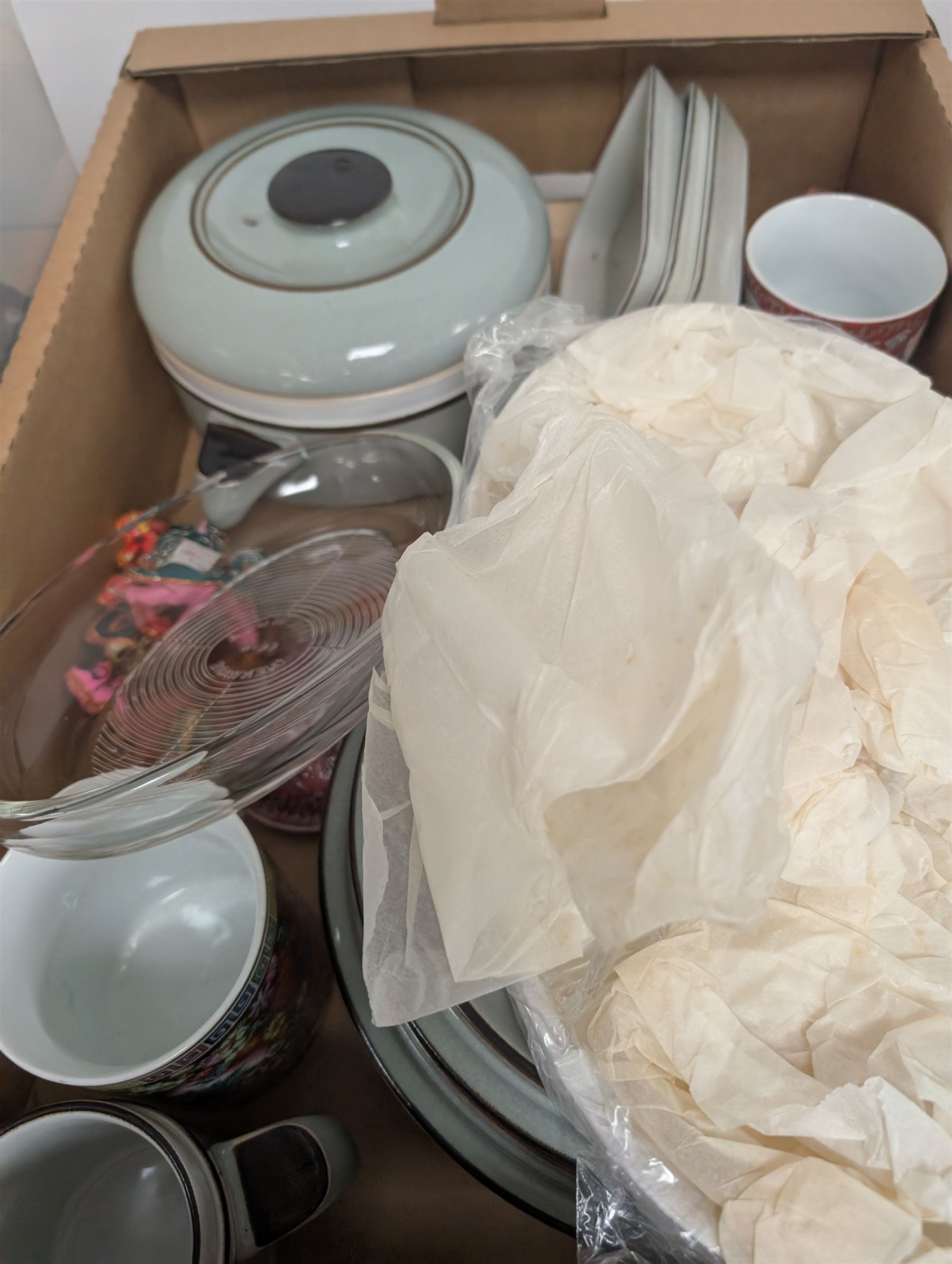 Large quantity of collectables, including Kunde clock, glassware, Danby, ceramics etc, in twelve boxes   