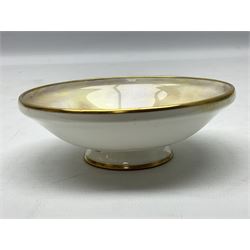 1938 Royal Worcester circular pedestal pin dish, decorated with pheasants in a landscape by James Stinton, with printed mark beneath, D10.5cm