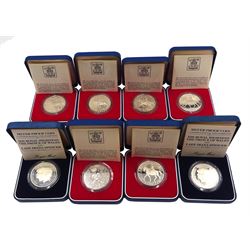 Six Queen Elizabeth II 1977 silver proof crown coins and two 1981 silver proof crown coins, all cased with certificates