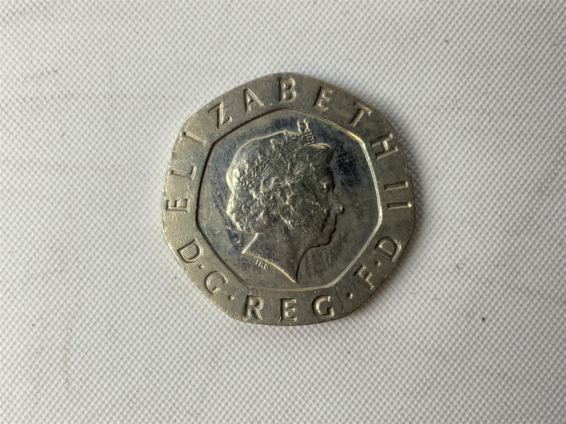 Queen Elizabeth II undated error twenty pence coin, from 2008