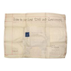 York interest - collection of 18th and 19th century vellum indentures, wills, probate documents and related papers concerning central York properties, streets and residents, including Micklegate, The Shambles, Bootham, Fishergate, Walmgate, Monkgate and Goodramgate, with probate of John Ealand, formerly of The Shambles, York, butcher, later of Swan Street, Nunnery Lane, probate of Roger Iddison of No.8 Portland Street, York, auctioneer, probate of Eliza Nottingham of Bootham Asylum, formerly of St Paul’s Square, together with documents relating to butchers, farmers, tradespeople and York families, many retaining original seals and stamps, in one box
