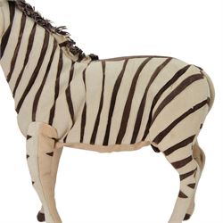 Karen Trower: two zebra sculptures, with leather sew over wood and metal frames, H48cm