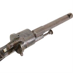 19th century pinfire six-shot revolver, rear loading with folding trigger and wooden grip, H10cm, L20cm