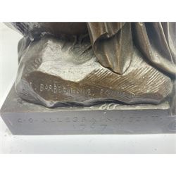 After Christopher Gabriel Allegrain (1710-1795),  Venus au bain, bronze, upon square plinth, Impressed F Barbedienne Fondeur, the base impressed C G Allegrain Fecit 1767, and bearing Barbedienne foundry seal, overall H51cm