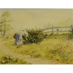  James R Ansdell (20th century): 'Aysgarth Falls', watercolour signed and dated 1950 Girl Picking Blackberries, watercolour indistinctly signed and dated (19)'90, 29cm x 39cm (2)  