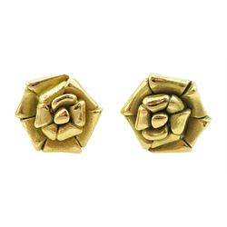 Pair of 18ct gold rose flower stud earrings by Atelier Torbjörn Tillander, hallmarked, boxed