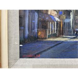 John Mackie (Scottish 1953-): Blue Skies Street Scene, pastel signed and dated '08, 24cm x 34cm