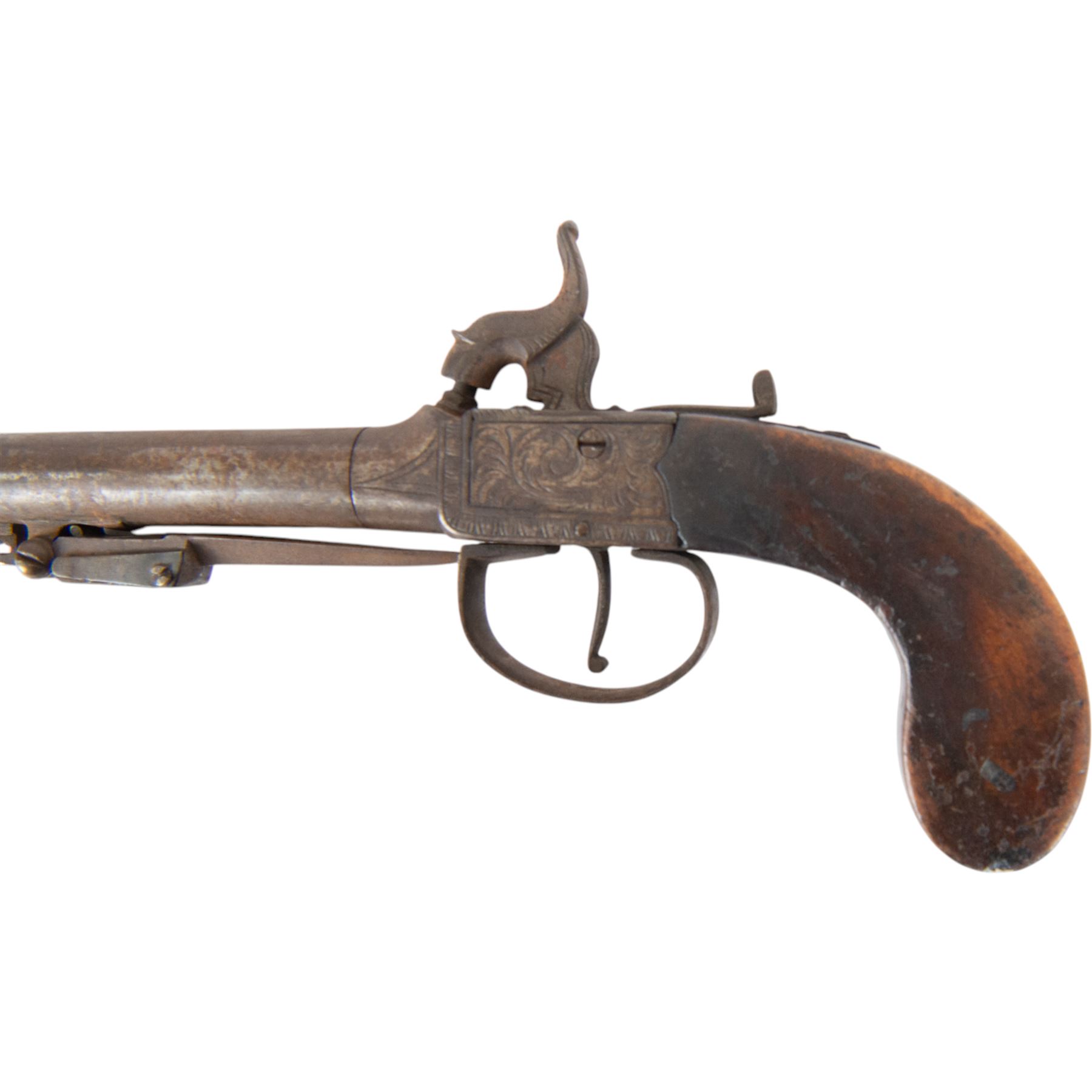 19th century percussion hammer action pocket pistol with sprung bayonet, with 8cm (3.5
