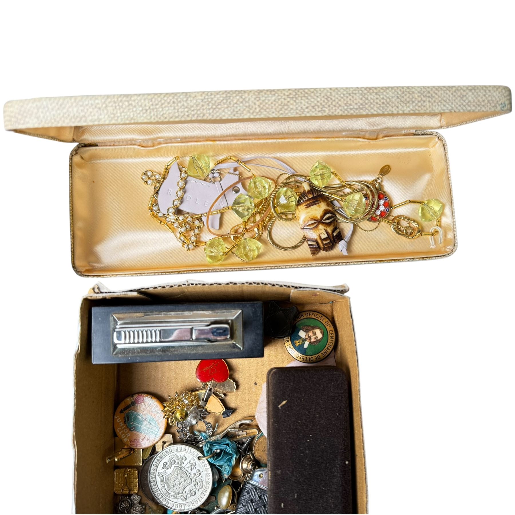 Collection of costume jewellery, jet beads and other collectables