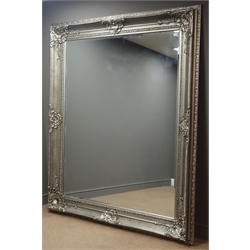  Large rectangular bevelled edge wall mirror in ornate swept silvered frame, 170cm x 200cm   