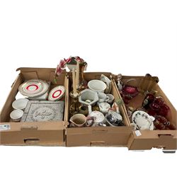 Minton Marlow pattern trinket dishes, together with imperial tea wares, cranberry glass and other collectables in three boxes 