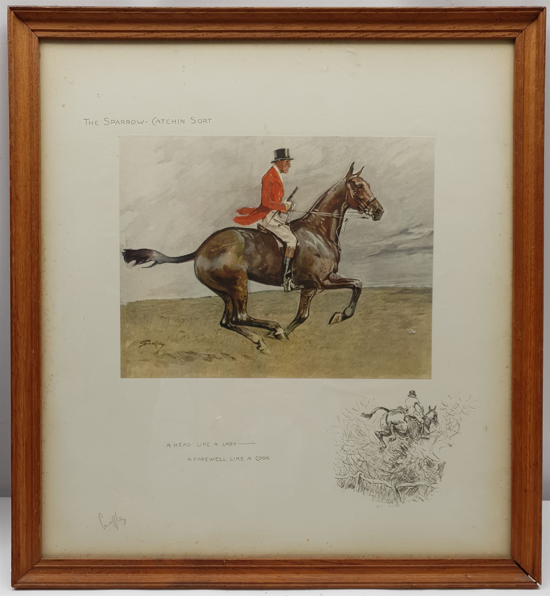 Charles Johnson 'Snaffles' Payne (British 1884-1967): 'The Sparrow-Catchin Sort', colour photolithograph signed in pencil with crossed snaffle bit blindstamp 48cm x 43cm