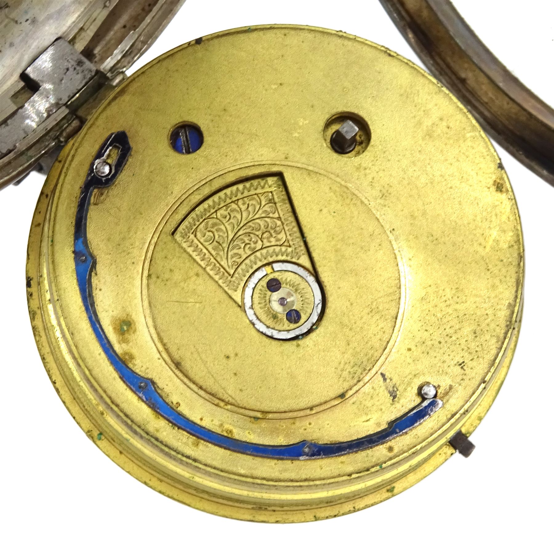 Early 20th century silver fusee lever pocket watch by E.Wise, Manchester, white enamel dial with Roman numerals, case by William Ehrhardt Ltd, Birmingham 1915, on silver Albert chain, each link hallmarked