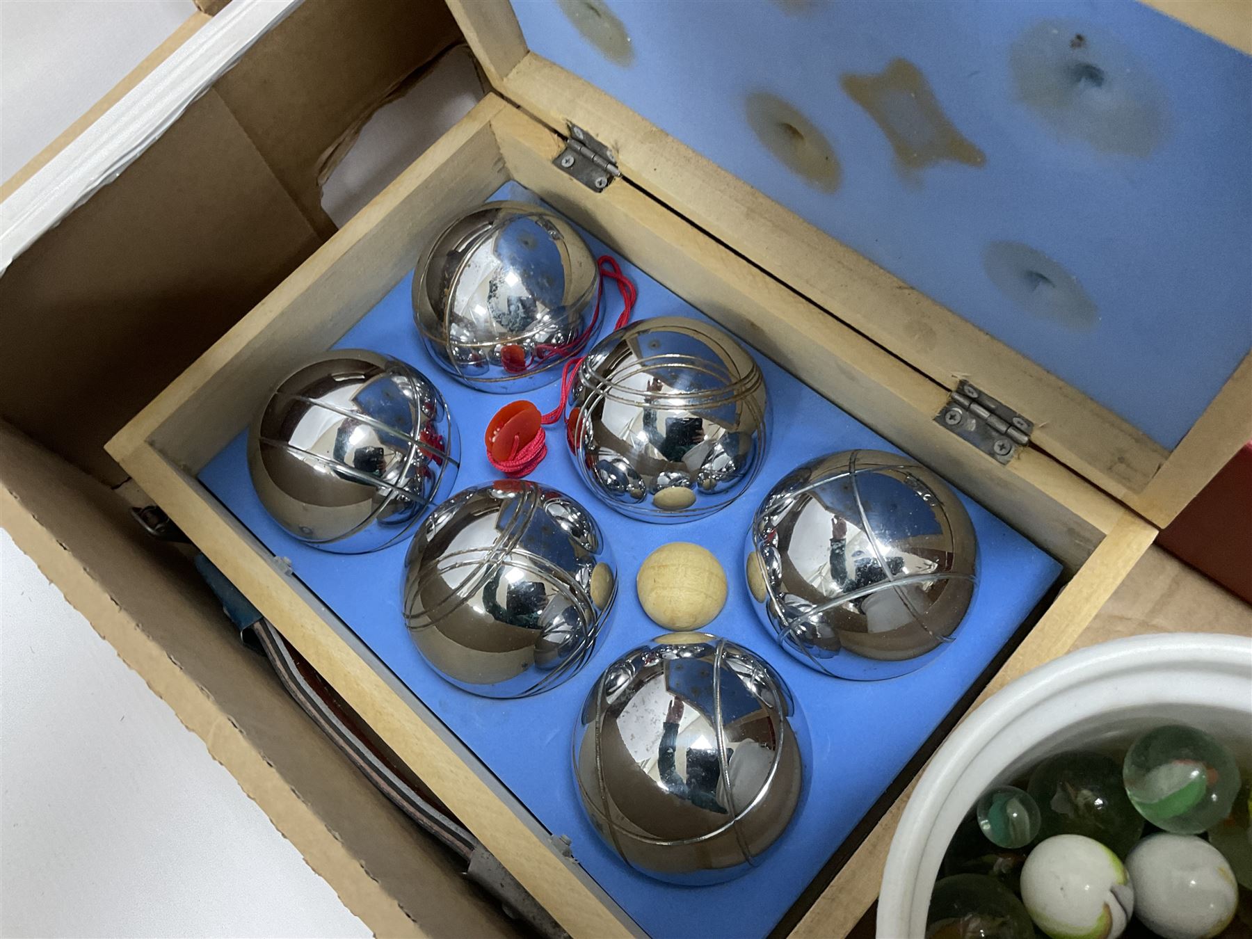 Condenser microphone, together with CD player, carved chess set, wooden figures etc in three boxes  