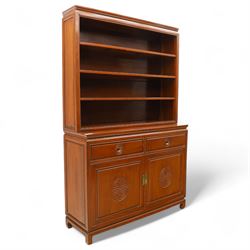 Late 20th century Hong Kong hardwood dresser, the upper section with moulded cornice above...