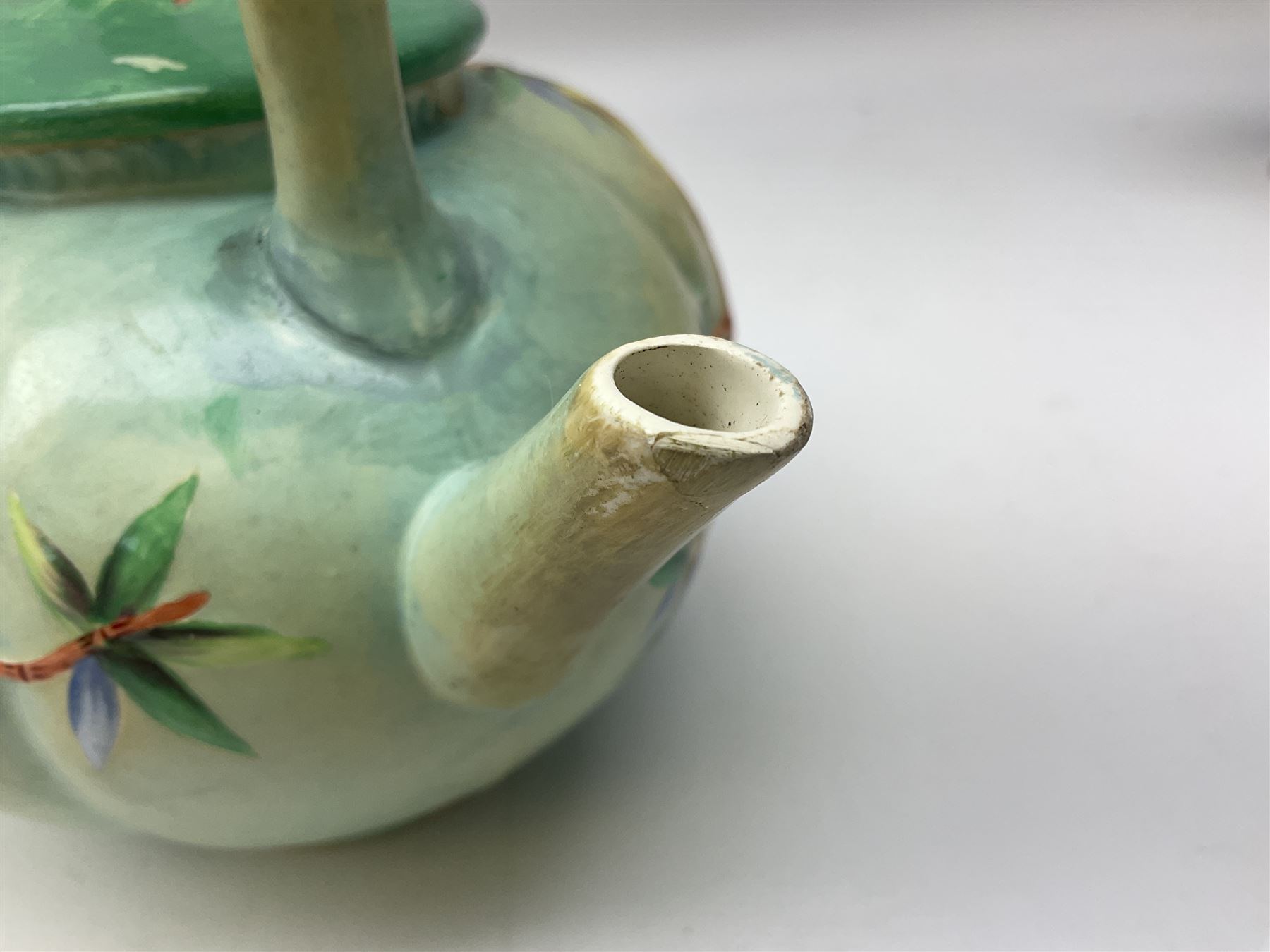 Clarice Cliff for Newport Pottery Delicia pattern bowl, D20cm, Victorian Wedgwood oval tea pot retailed by Goode & Co and in the Bamboo pattern and three other items
