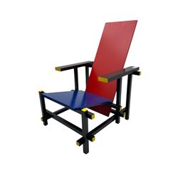 After Gerrit Rietveld (1888-1964) - 'Red and Blue Chair', in red, blue, black and yellow finish 