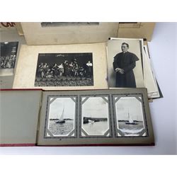 Two albums of cigarette cards, including Carreras Alice in Wonderland examples, together with vintage greetings cards, postcards, theatre stills, etc