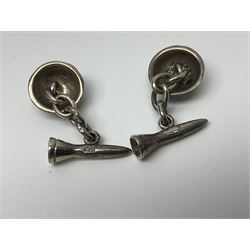 Pair of silver golfing cufflinks, modelled as a golf ball and tee, stamped 925, boxed