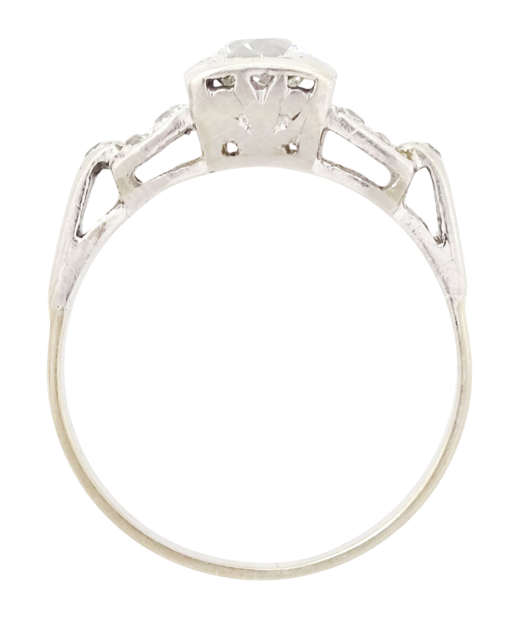 Art Deco gold and platinum diamond ring, single square set old cut diamond of approx 0.70 carat, with split design old cut diamond shoulders