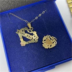 9ct gold 'Grandma' necklace and 'Special nan' pendant, Pinnacle open face gold plated pocket watch, Seiko quartz wristwatch and silver jewellery including Victorian brooches, etc