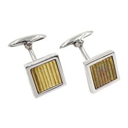 Pair of 9ct white and yellow gold square cufflinks, stamped 375, approx 9.6gm