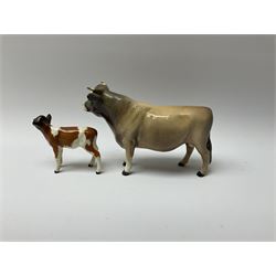 Two Beswick figures, comprising CH Dunsley Coy Boy, and another calf, each with printed marks beneath. 
