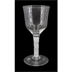 18th century glass goblet, the ogee bowl upon a single series opaque twist stem and conical foot, H19cm