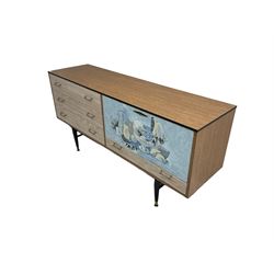 Mid-20th century Formica and black finish sideboard, fitted with four drawers and fall front
