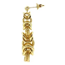 Pair of 18ct gold Byzantine link pendant earring, stamped 750
