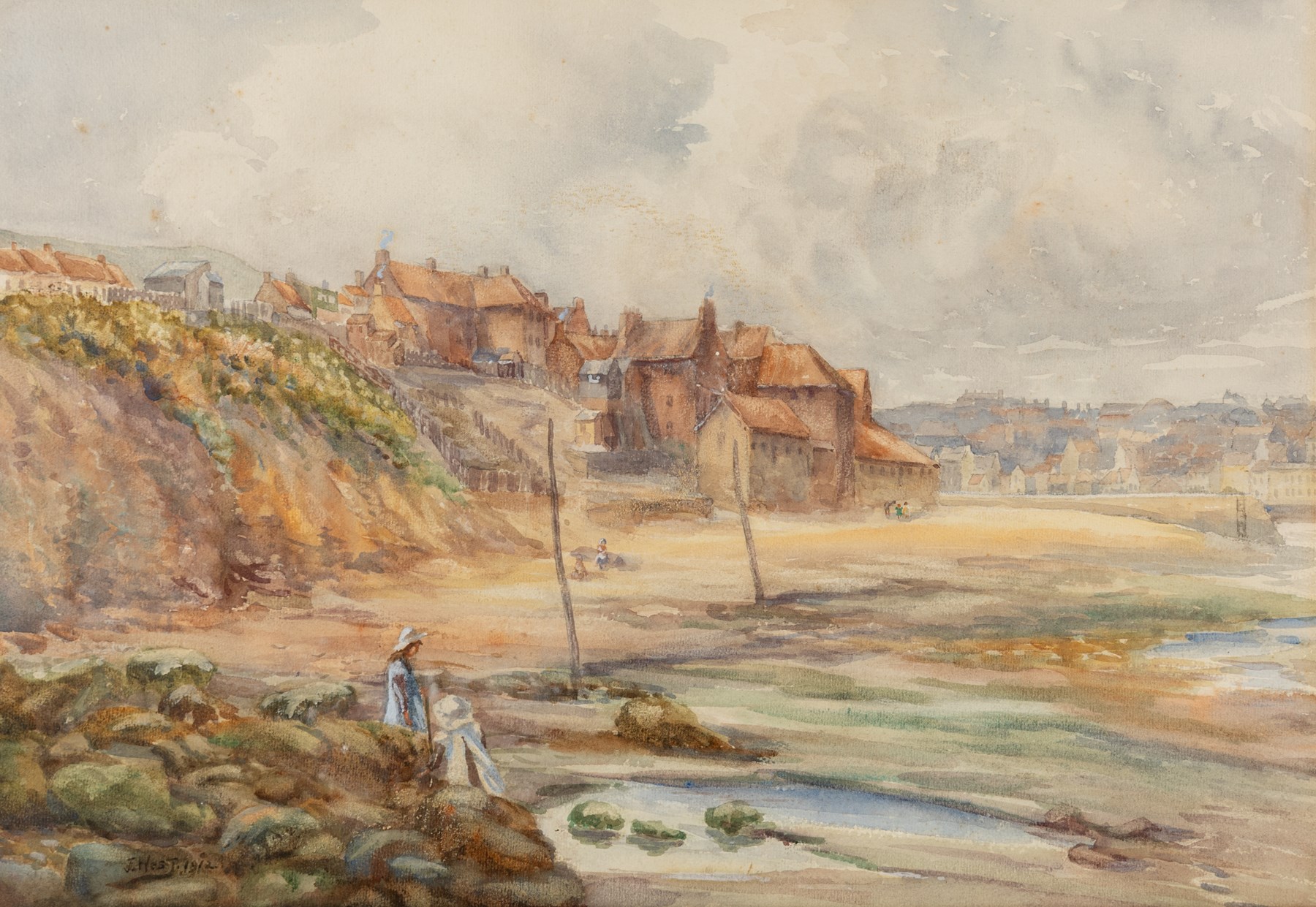 Joseph West (British 1881-1958): Old Whitby, watercolour signed and dated 1912, 37.5cm x 54cm