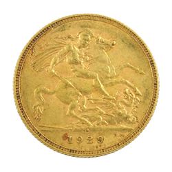 King George V 1929 gold full sovereign coin, Pretoria mint