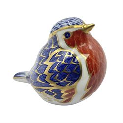 Royal Crown Derby paperweight, modelled as a robin with silver stopper, H8cm