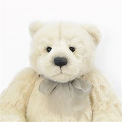 Charlie Bears large plush jointed teddy bear 'Ursula', with cream fur and grey bow, designed by Isabelle Lee, with tags, H84cm 