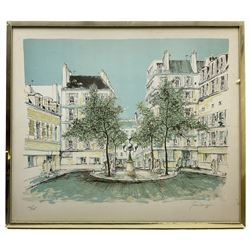 French School (20th century): Parisian Square, screenprint indistinctly signed and dated '79, 54cm x 63cm
