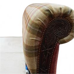 And So To Bed - Bonaparte Emperor 7' upholstered and classic Victorian design wood framed, upholstered in chequered pattern fabric with scroll-shaped headboard and footboard, upholstered side rails, with a faux suede divan together with a fitted Vispring Kingsbridge mattress, supported on cabriole legs 