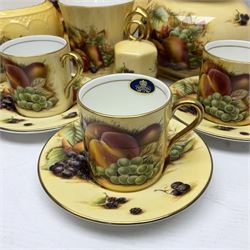 Aynsley Orchard Gold five coffee cans and saucers, mantel clock, plate etc 